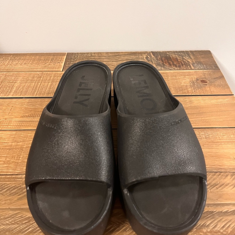 Lemon Jelly Black Platform Slide Sandals